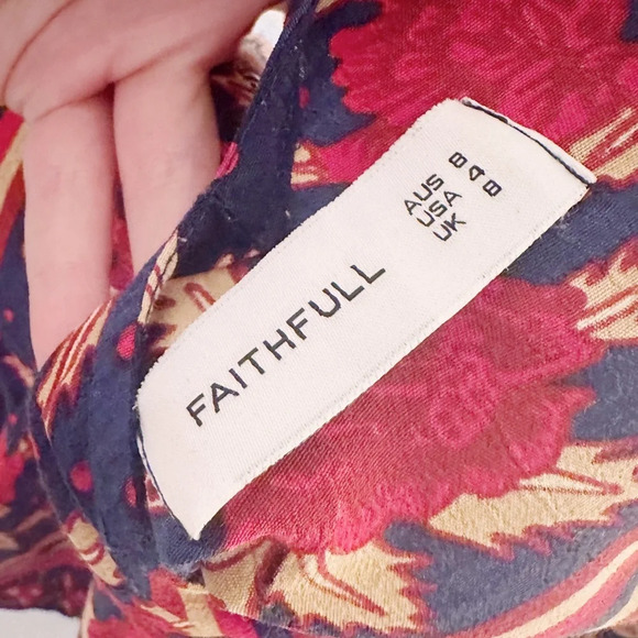 Faithfull The Brand Bohemian Hippie Open Back Long Sleeve Blouse Border Print - Picture 4 of 5